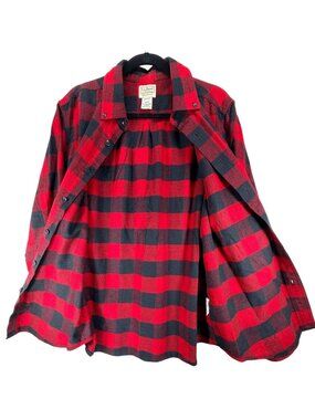 LL Bean Mens Shirt Red Black Flannel Button Down Large Checkered Collar